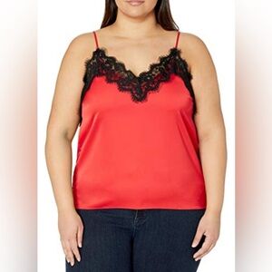 The Drop Women's Natalie V-Neck Lace Trimmed Camisole Tank Top, Red, 4X